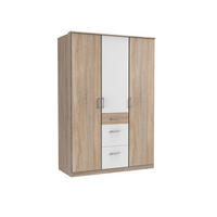 KLEIDERSCHRANK Click in Eiche Sägerau mit Weiß - Drehtürenschrank 135 cm Breite ohne Spiegel - Braun, Holzwerkstoff (135/199/58cm)