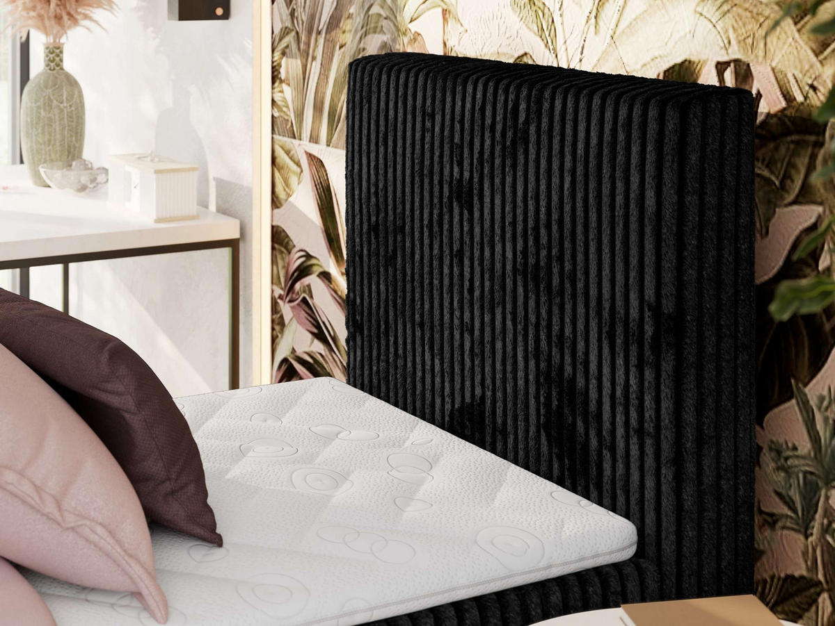 BOXBETT TILIANO 90/200 - Schwarz Cord - H4 - Visco Topper - Rechts - Schwarz, Textil (90/200cm) - MKS