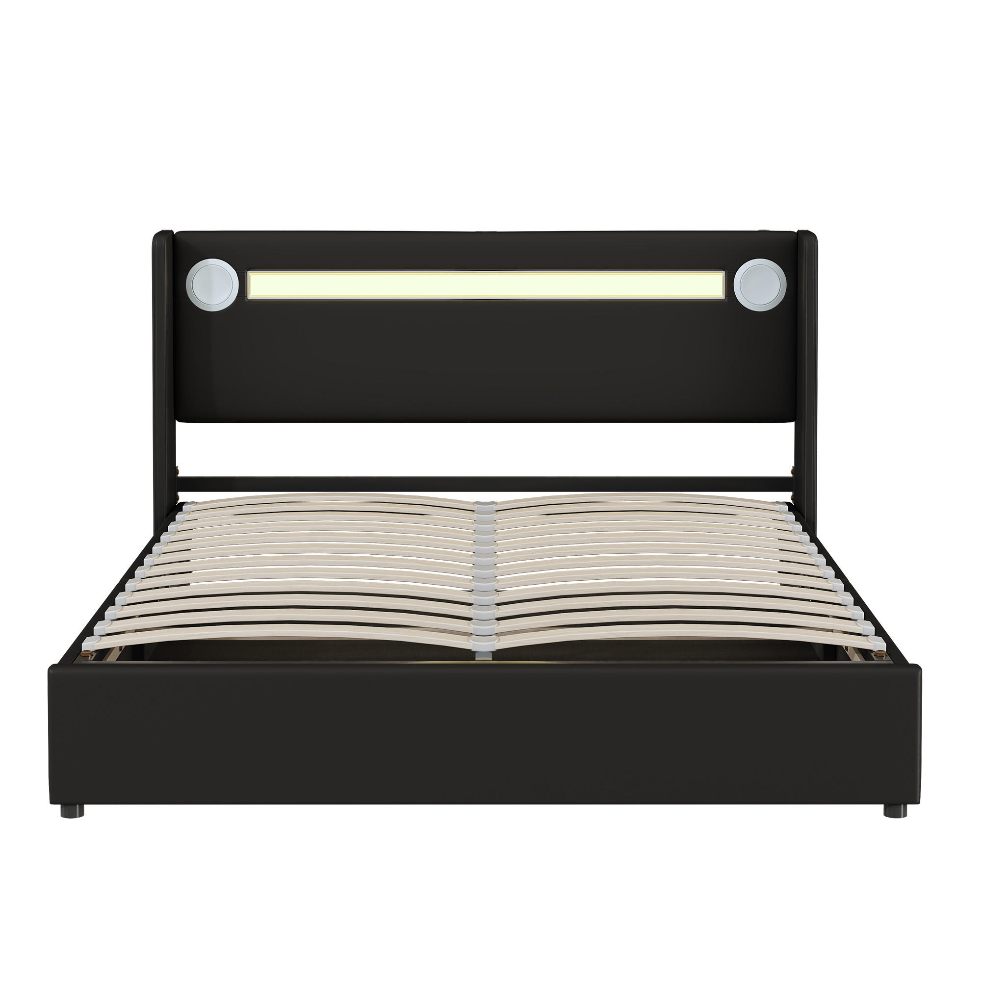 POLSTERBETT 160/200 cm schwarz mit LED-Beleuchtung und Bluetooth-Player - Schwarz, Kunststoff (160/200cm) - OKWISH