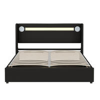 POLSTERBETT 160/200 cm schwarz mit LED-Beleuchtung und Bluetooth-Player - Schwarz, Kunststoff (160/200cm) - OKWISH