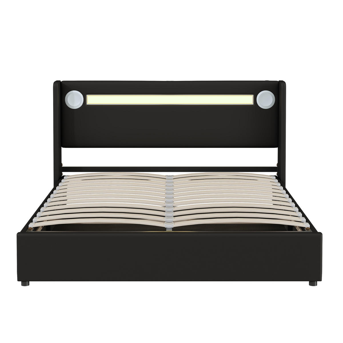 POLSTERBETT 160/200 cm schwarz mit LED-Beleuchtung und Bluetooth-Player - Schwarz, Kunststoff (160/200cm) - OKWISH