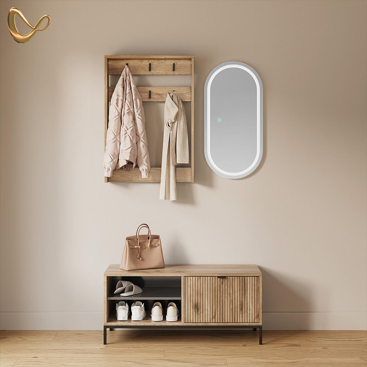 GARDEROBE Aterno Viking Oak Set, 3 Teile - Eichefarben, Holzwerkstoff (100/45/40cm) - Livinity®