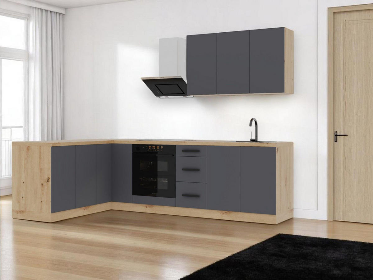 ECKKÜCHE 270 x 170 cm – Nexa K99-G270 – in Grau / Matt - Schwarz/Grau, Holz/Metall (270/212/58cm) - ROYAL24_MARKT