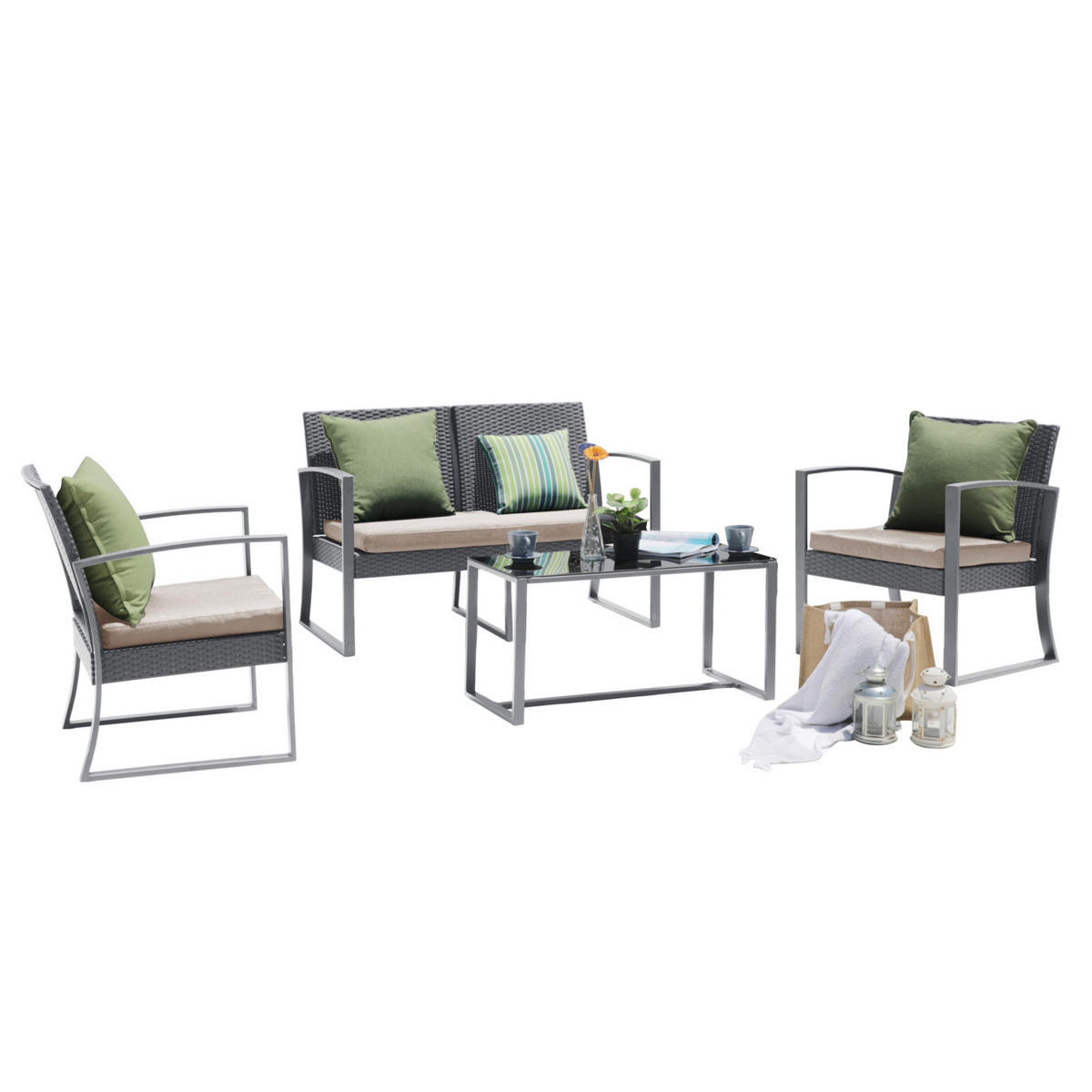GARTENSET Lois XL Grau/Beige - Beige/Grau, Kunststoff - SVITA