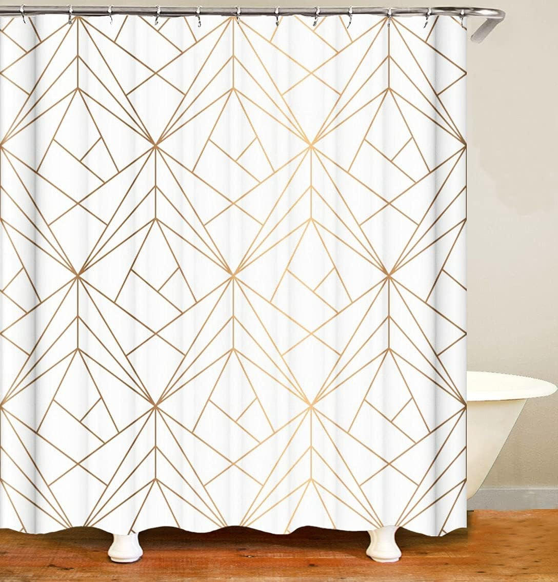 DUSCHVORHANG Gelb goldfarben Badezimmer schimmelresistent waschbar mit Ringen - Weiß, Textil (180/200cm) - MCBOSON