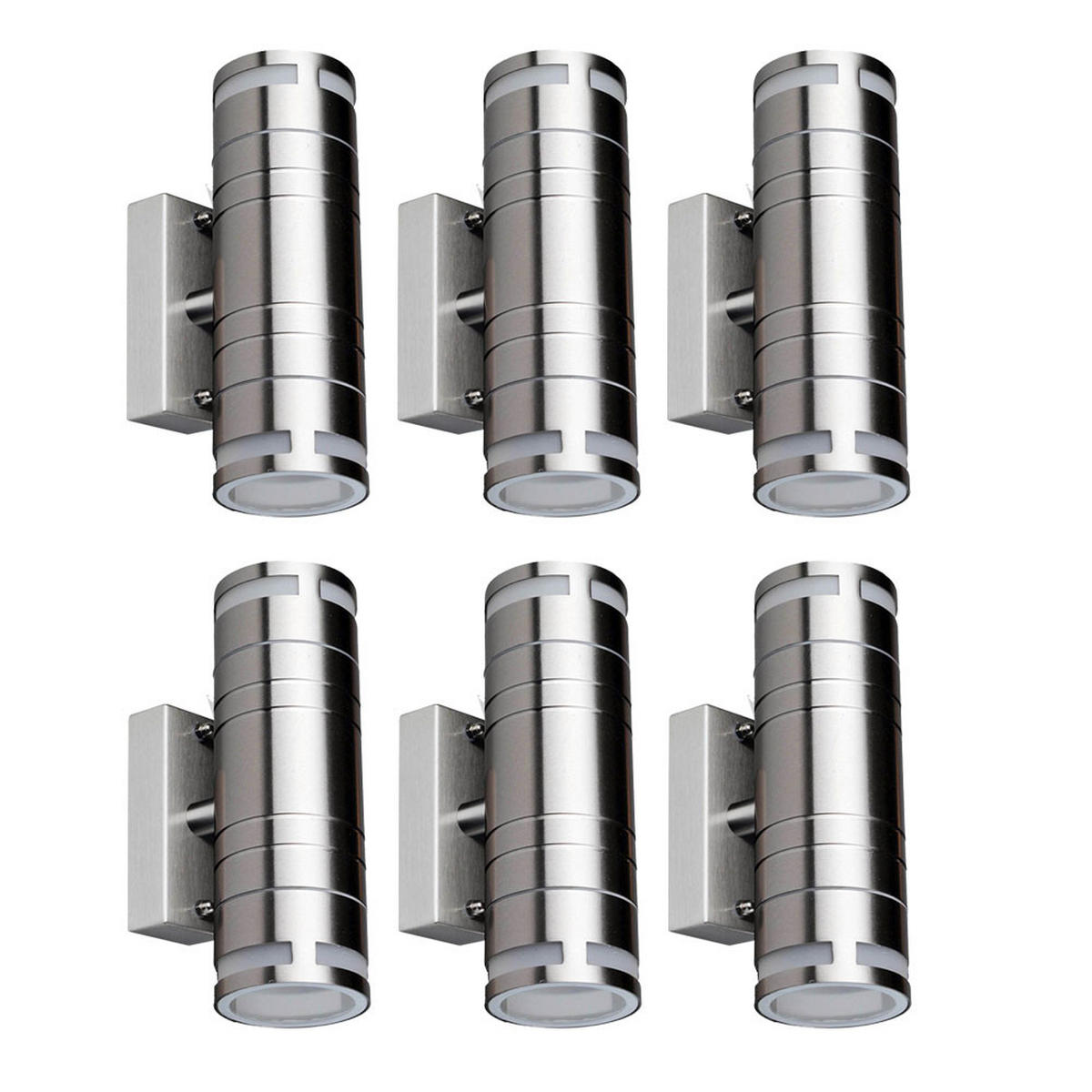 AUSSEN-WANDLAMPE Edelstahl Silber 6er Set - Silberfarben, Glas (6/17.8/11cm)