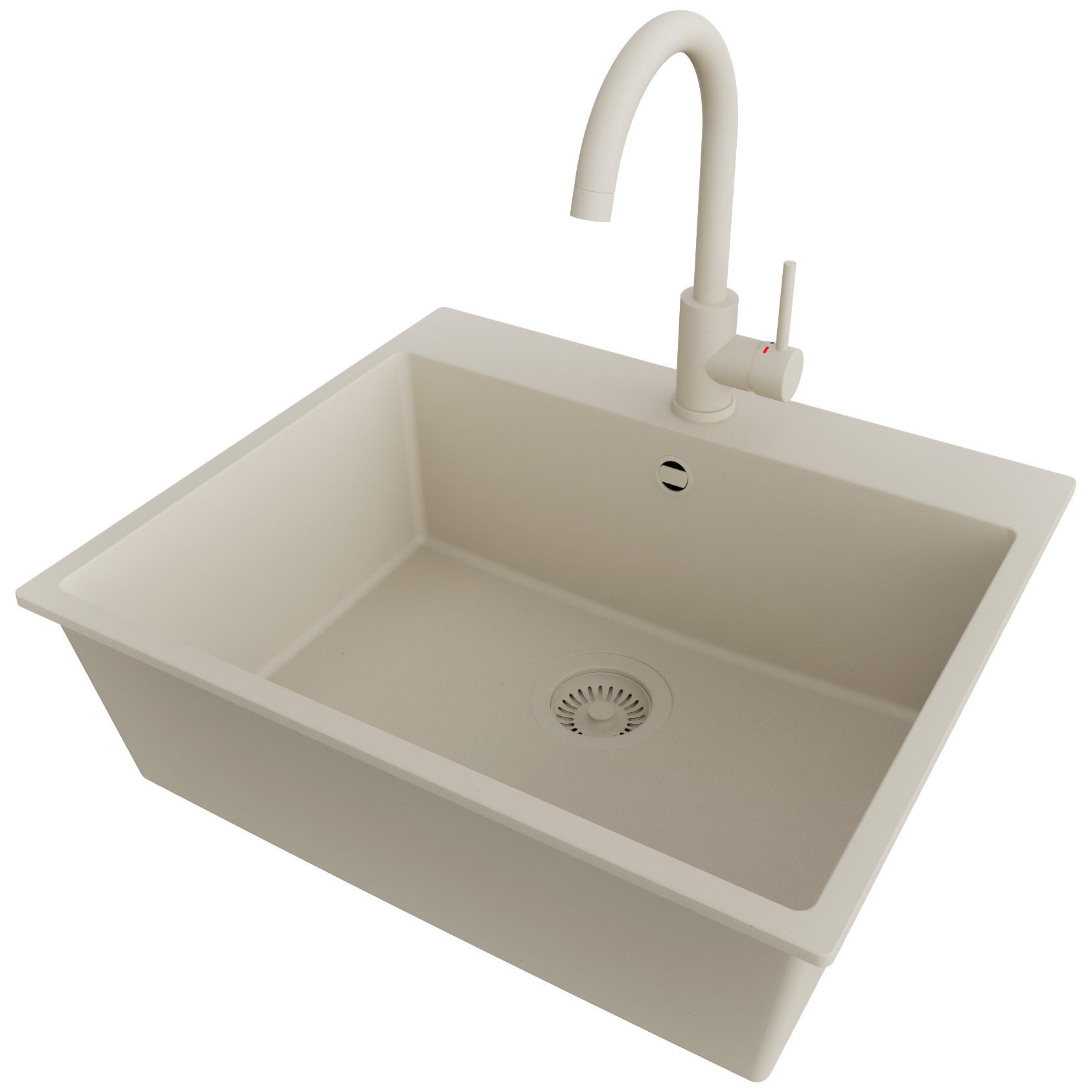 GRANITSPÜLE Riga, 2-er set Beige 58/50 cm 1 Becken + Küchenarmatur 32/20 cm + Ablauf-Set ab 60er Unterschrank - Beige, Kunststoff (58/20/50cm) - Primagran