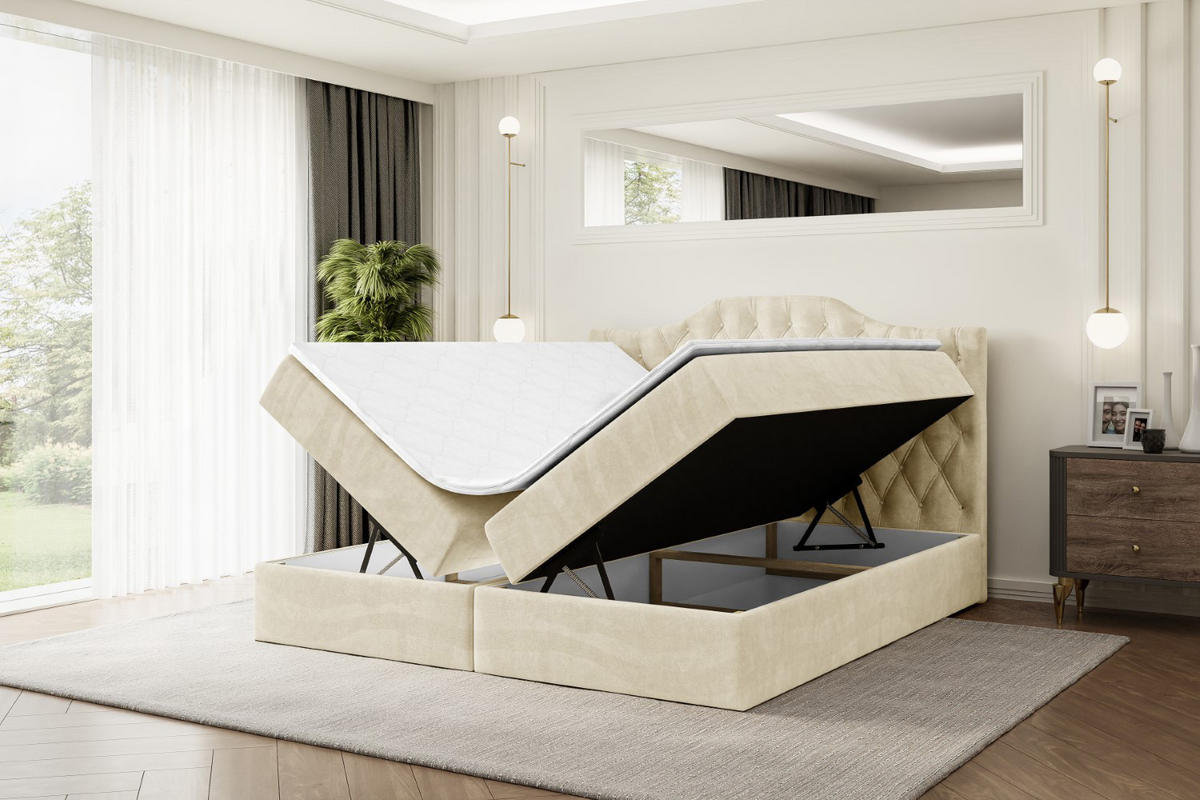 BOXBETT mit Matratze H4 und Lattenrost - VILA-1 - 160x200 cm - H4 - Beige - Beige, Holzwerkstoff (160/200cm) - ALTDECOR