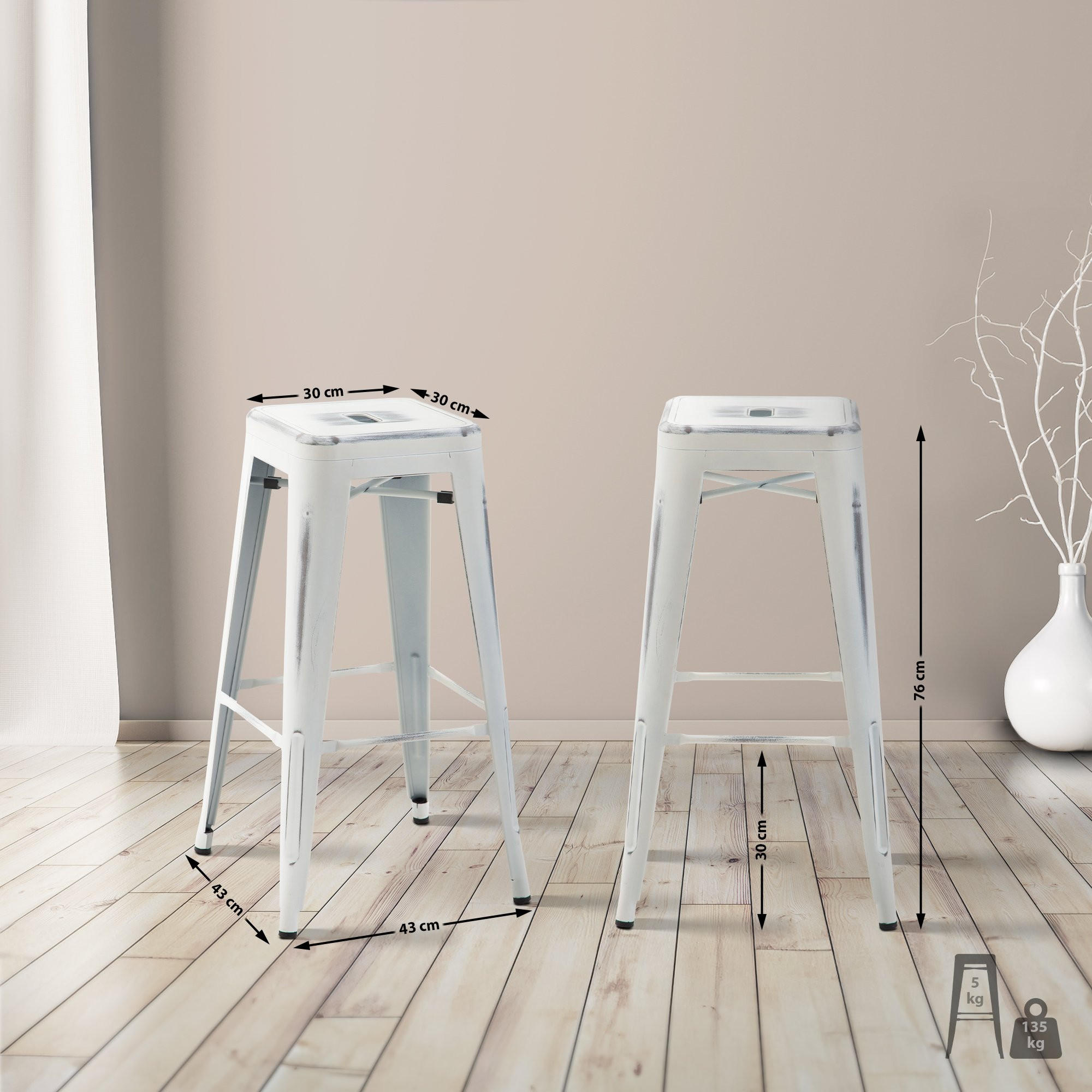 Thumbnail - CLP Barhocker, Weiß, Weiß, Metall, 43x76x43 cm, Esszimmer, Barmöbel, Barhocker