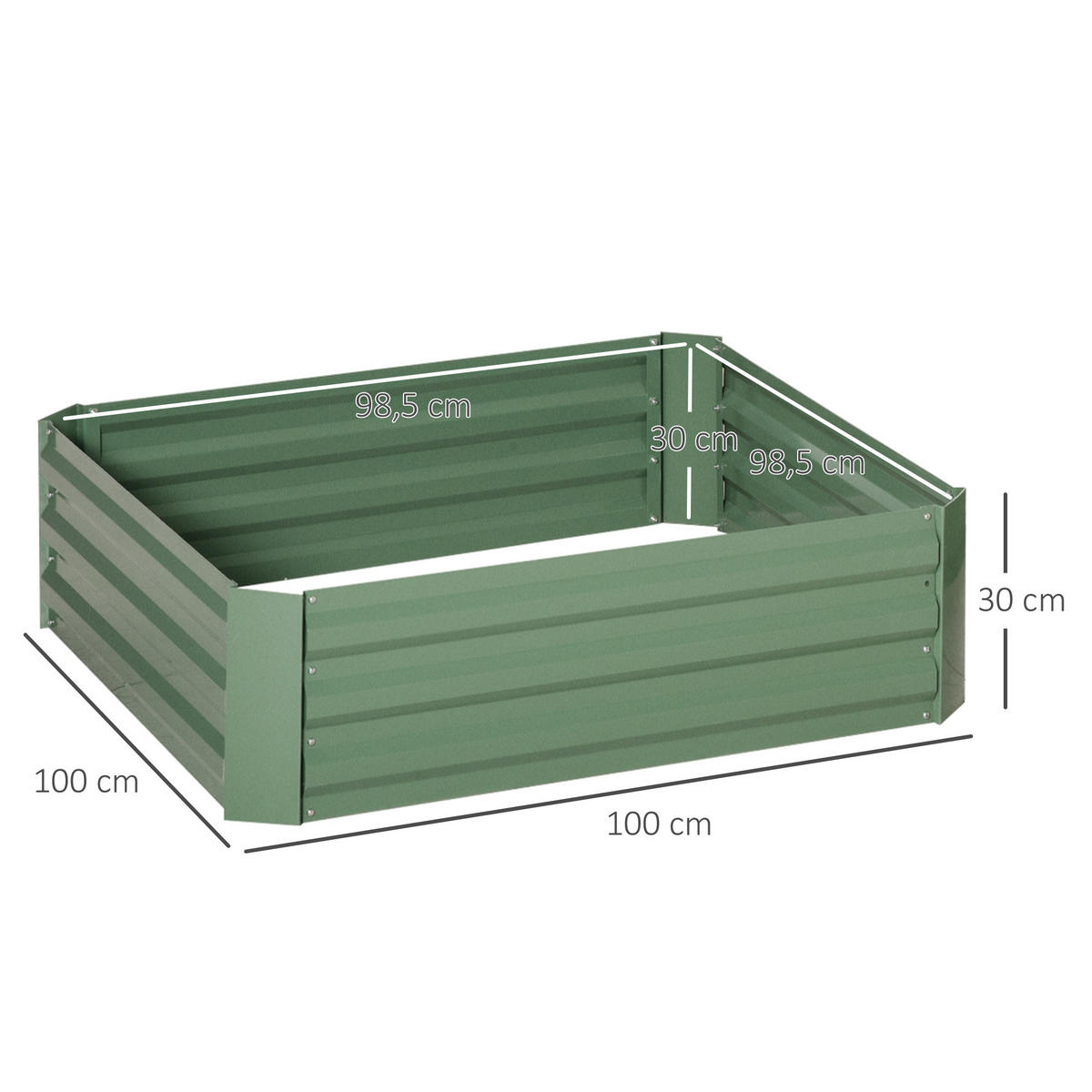PFLANZENBEET-SET, Pflanzkübel, Blumenkübel für Garten, Terrasse, Verzinkter Stahl, Grün, 100 x 100 x 30 cm - Grün, Metall (100/30/100cm) - Outsunny