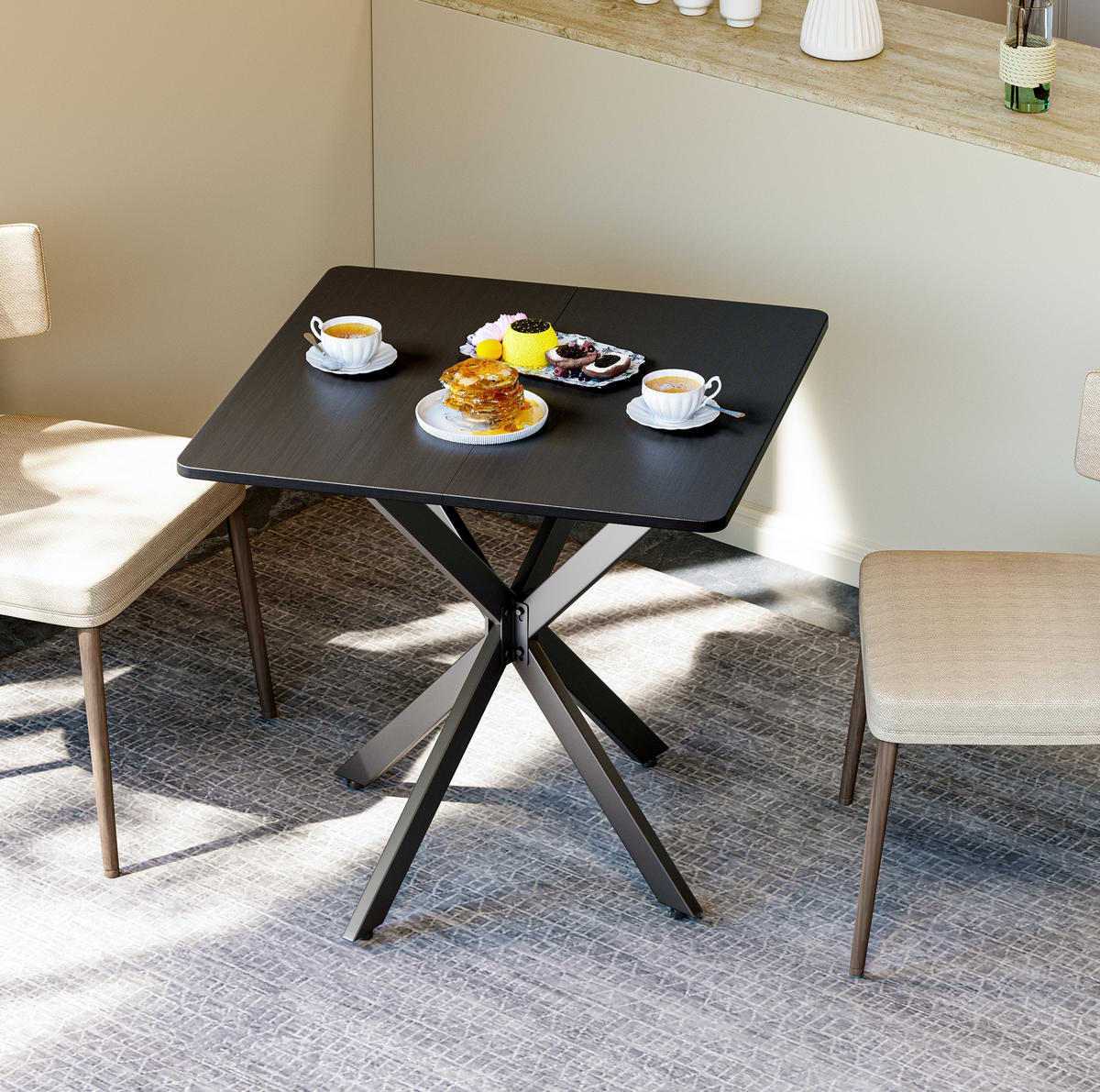 BEISTELLTISCH 80/75/80 cm Schwarz aus Eisen und Spanplatte mit höhenverstellbaren Füßen - Schwarz, Holzwerkstoff (80/80/75cm) - OKMYHOME