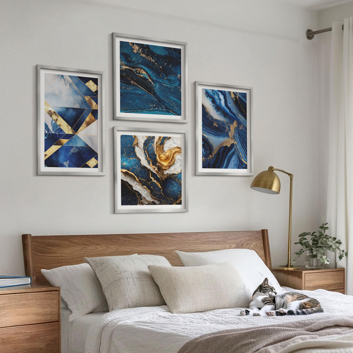 WANDBILDER 4er Set - 50x50 cm & 40x60 cm Silberner Rahmen - Abstrakte, elegante Muster - Silberfarben, Kunststoff (50/50cm) - ArtPrintCave