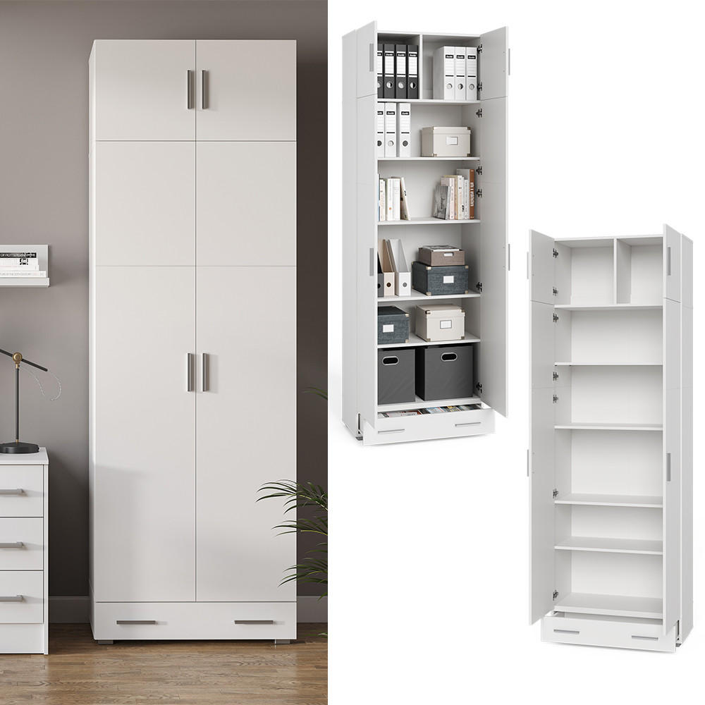 AKTENSCHRANK Frank Weiß 80 x 182.4 cm mit Schrankaufsatz und Schublade - Weiß, Holzwerkstoff (80/182.4/37cm) - Vicco
