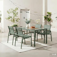 GARTENESSGRUPPE - 5-teilig - Stahl / Glas / Olefin - Salbeigrün, Glas/Textil - home24