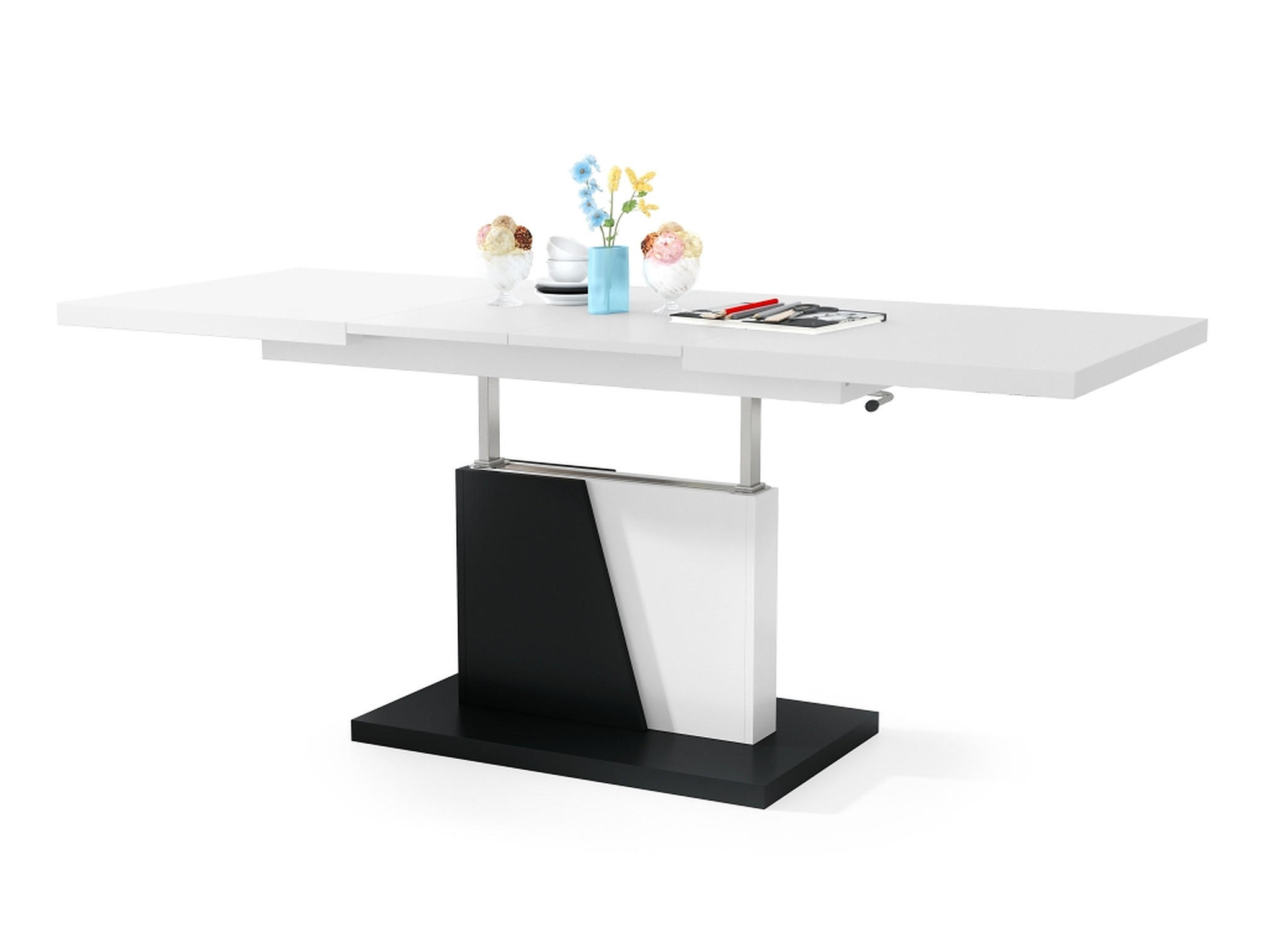 COUCHTISCH rechteckig Weiß Schwarz ausziehbar höhenverstellbar - Schwarz/Weiß, Holzwerkstoff (70/120/60cm) - designimpex