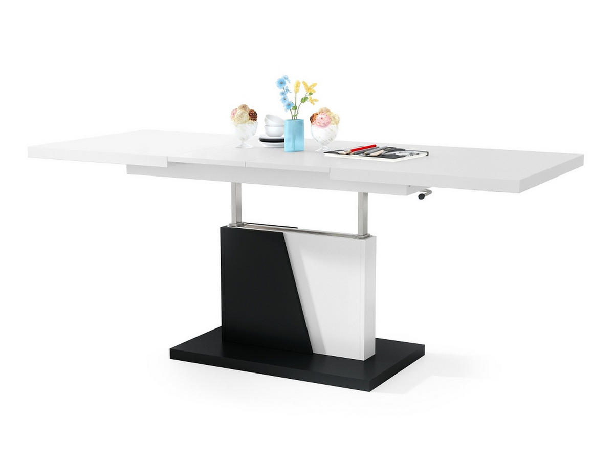 COUCHTISCH rechteckig Weiß Schwarz ausziehbar höhenverstellbar - Schwarz/Weiß, Holzwerkstoff (70/120/60cm) - designimpex