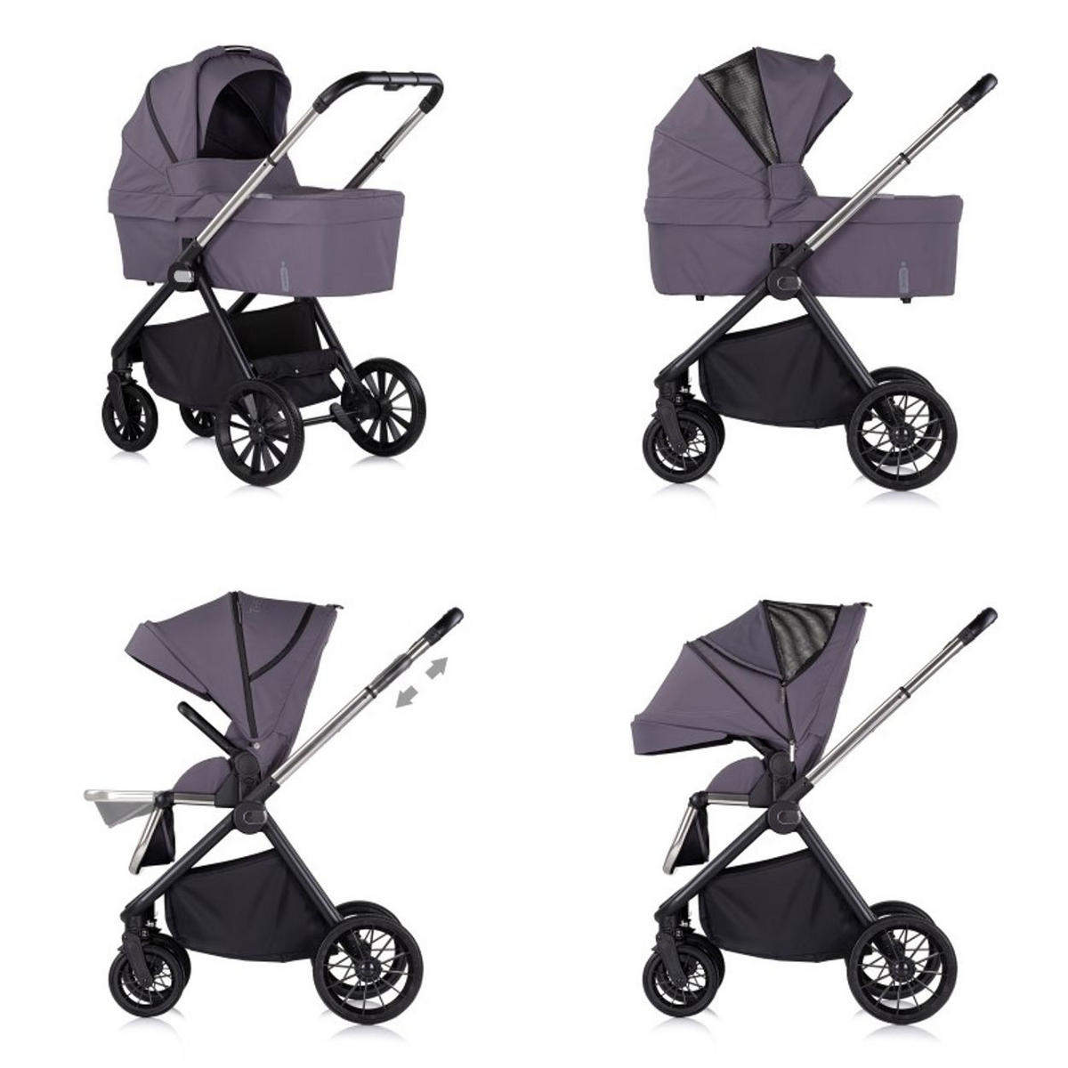KOMBIKINDERWAGEN Encanto 3 in 1 grau Babyschale i-Size Babywanne Sportsitz - Grau, Metall (80/57/105cm) - Chipolino