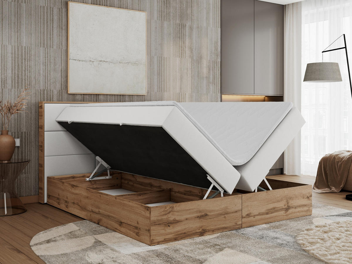 BOXBETT ALBERO 2 - 120/200 Weiß Kunstleder - H3 - Weiß, Holz/Textil (120/200cm) - MKS