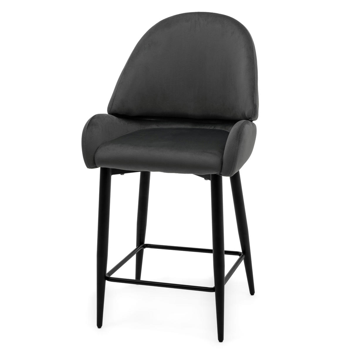 BARHOCKER BERGAMO gepolsterter mit Steppung - grau - Samt Velour - Schwarz/Grau, Textil/Metall (56/106/61cm) - NEW HOME