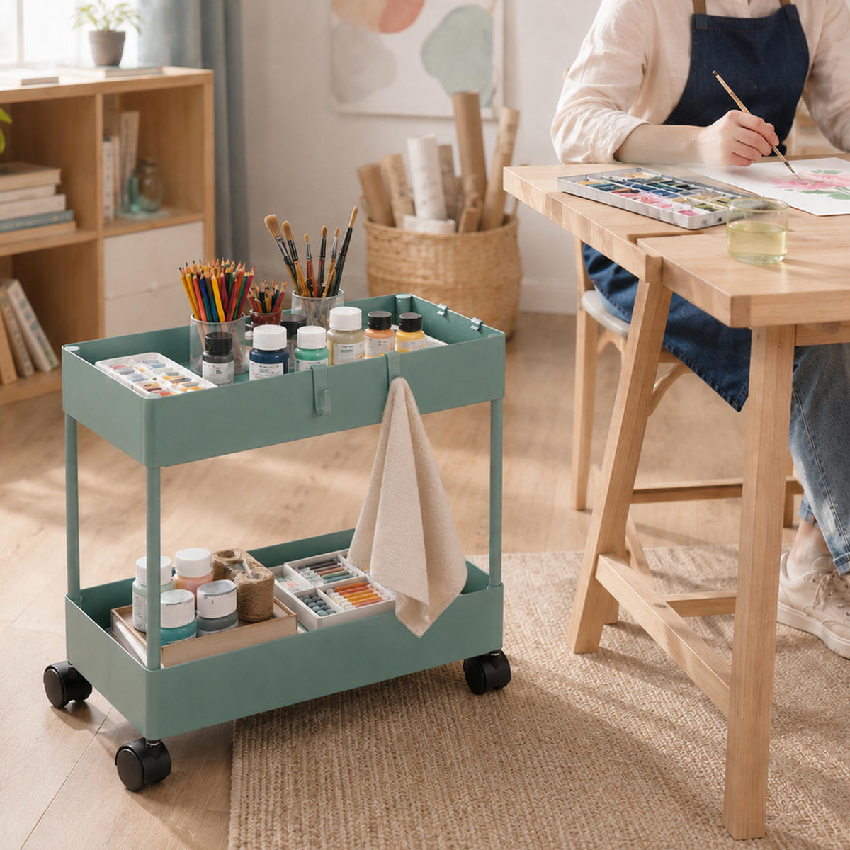 ROLLWAGEN - Dunkelgrün, Kunststoff/Metall (39.5/38/21.5cm) - Relaxdays