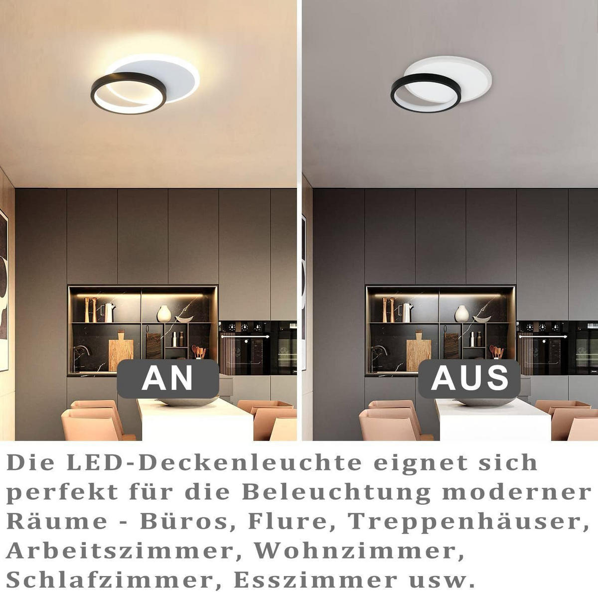 LED-DECKENLEUCHTE Baldwin 25/25/5 cm - Schwarz/Weiß, Metall (25/25/6cm) - Nettlife