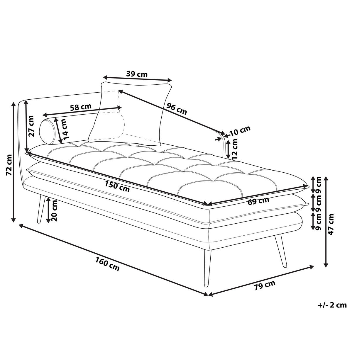 ČALOUNĚNÉ LEHÁTKO CHAISE LONGUE Sametová látka modré levostranné Gonesse - zlatá/tmavě modrá, textil (160/72/79cm) - Beliani