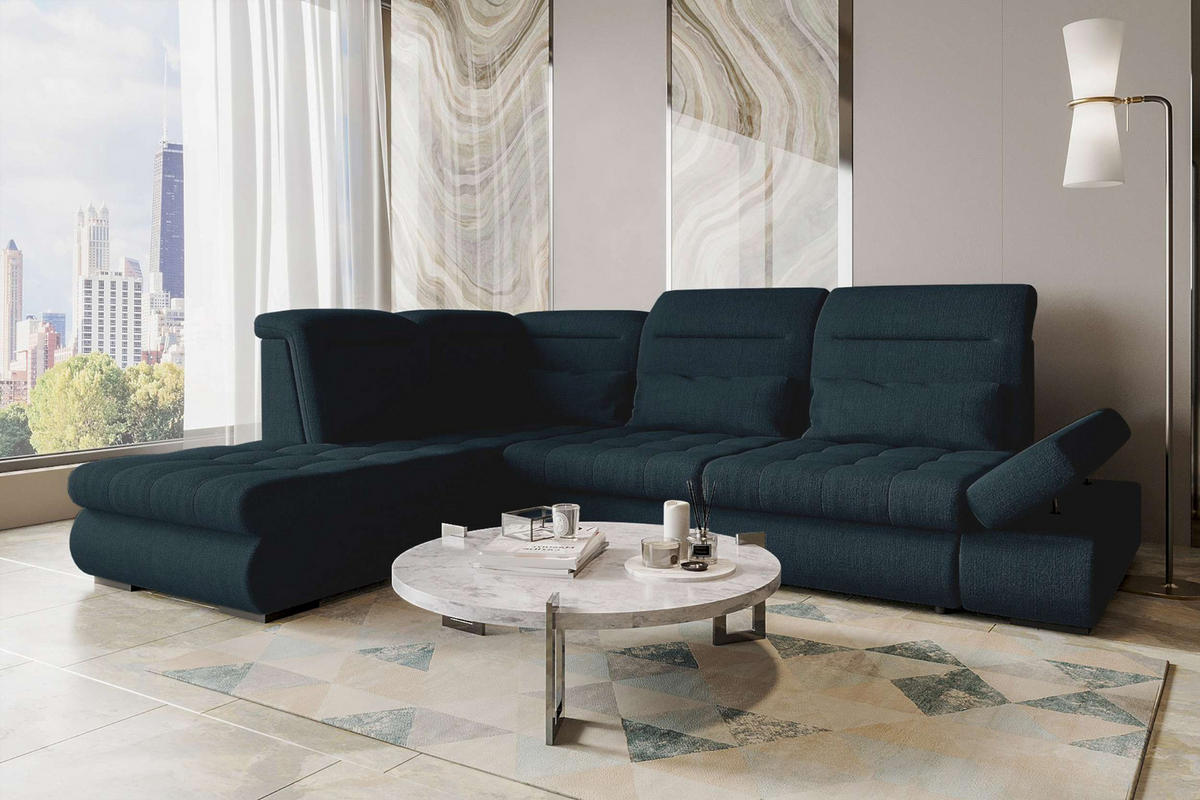 ECKSOFA Toscana Velours inkl. Schlaffunktion - Dunkelblau, Textil (227/279cm) - 99rooms