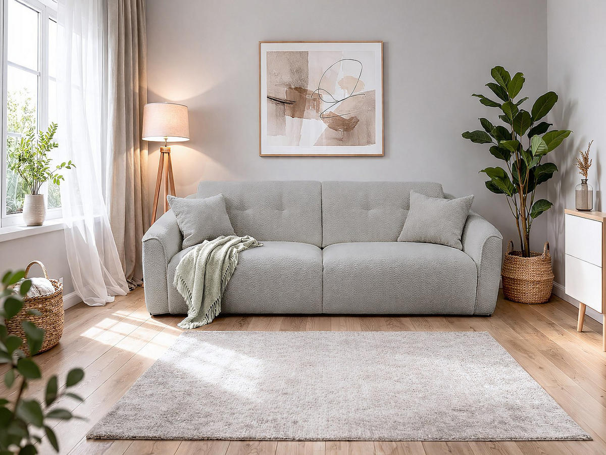 3-SITZER Schlafsofa mit Schnellverstellung aus strukturiertem Beige-Stoff - Liegefläche 140 cm - 13 cm Memory-Schaum-Matratze ASUFA - Beige, Textil (208/80/100cm) - Vente-Unique