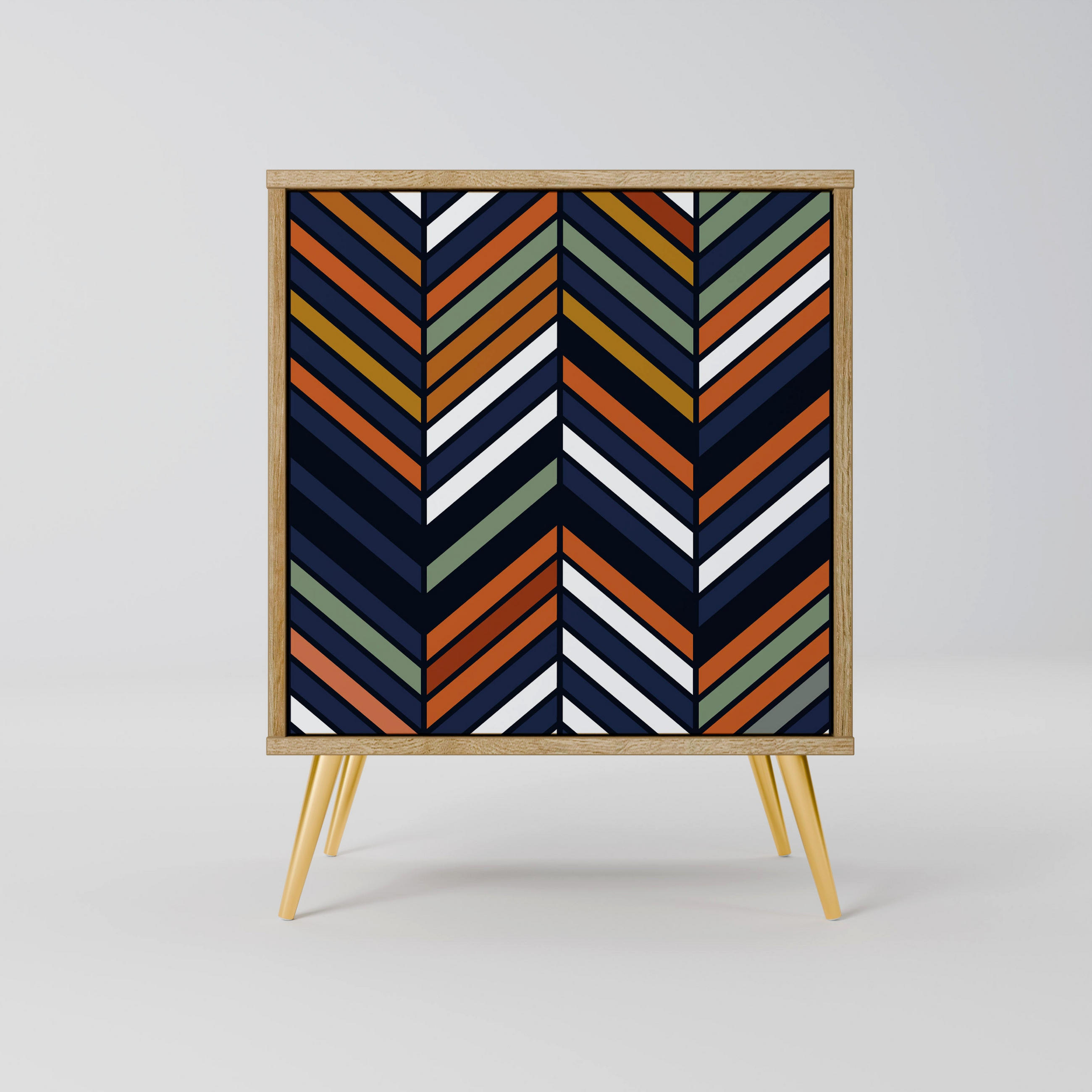 SIDEBOARD VIBRANT PATCHWORK, Eichefarben, 57,5x42x75,5 cm, Goldfarbene Metallfüße - Eichefarben/Goldfarben, Holzwerkstoff/Metall (57.5/75.5/42cm) - SpaceRebels