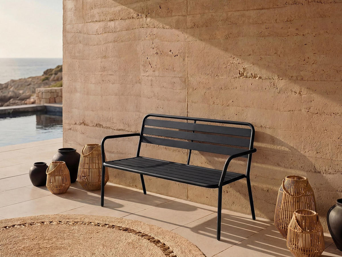 GARTENBANK - 2 Personen-Sitzer - Metall - Schwarz - - Schwarz, Metall (123/82/58cm) - Vente-Unique