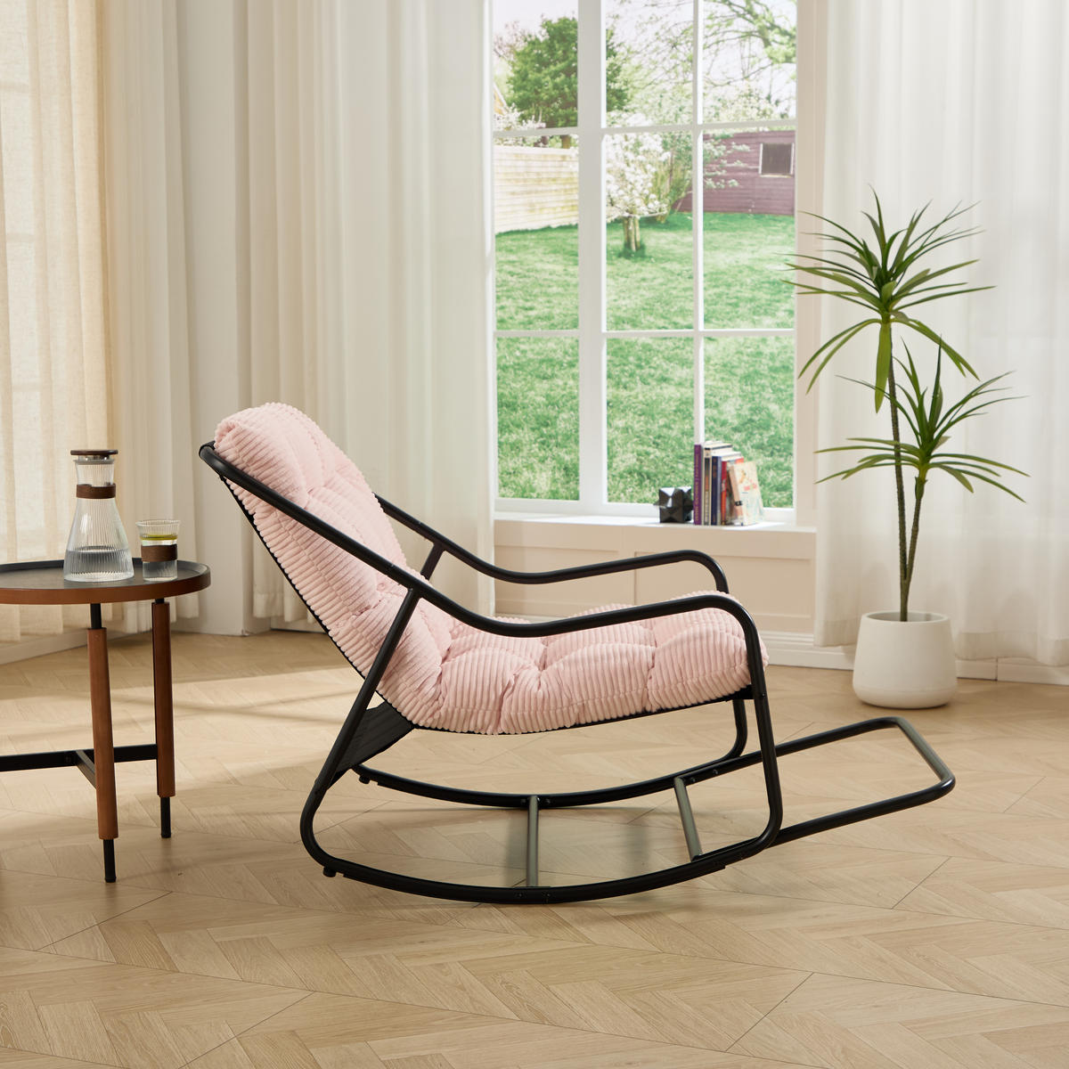 SCHAUKELSTUHL mit Dickem Kissen und Beinablage Rosa Metallrahmen für Garten Balkon Wohnzimmer - Pink, Metall (75/82/116cm) - PARAFTA HOME