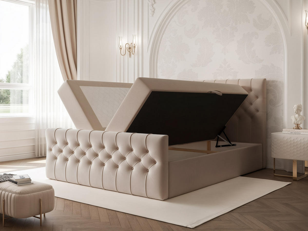 BOXBETT JOLIE 120x200 cm mit Matratze, Graubeige - Greige, Textil (120/200cm) - Idohome