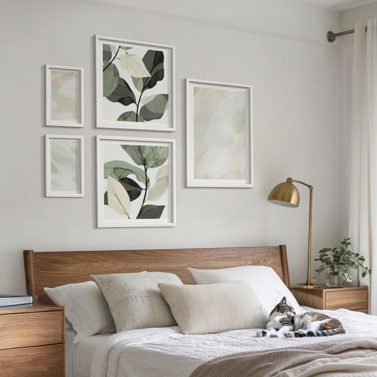 BILDER SET 5er Set - 50x50 cm & 20x30 cm & 40x60 cm Weißer Rahmen - Leuchtende, abstrakte Boho-Farben - Weiß, Kunststoff (40/60cm) - TULUP