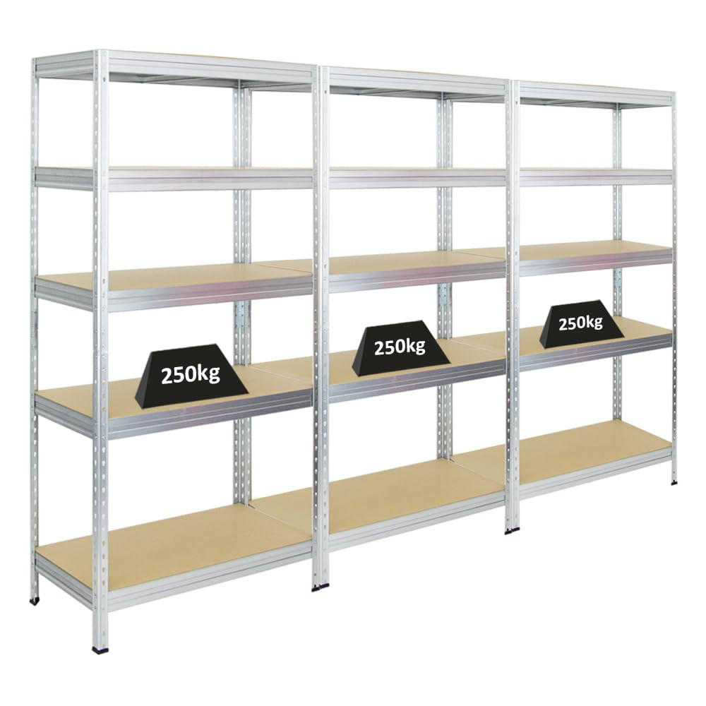 SCHWERLASTREGAL Rivet 3er-Set mit 3x 180x90x45 cm Fachlast 250 kg Verzinkt - Silberfarben, Metall (270/180/45cm) - PROREGAL