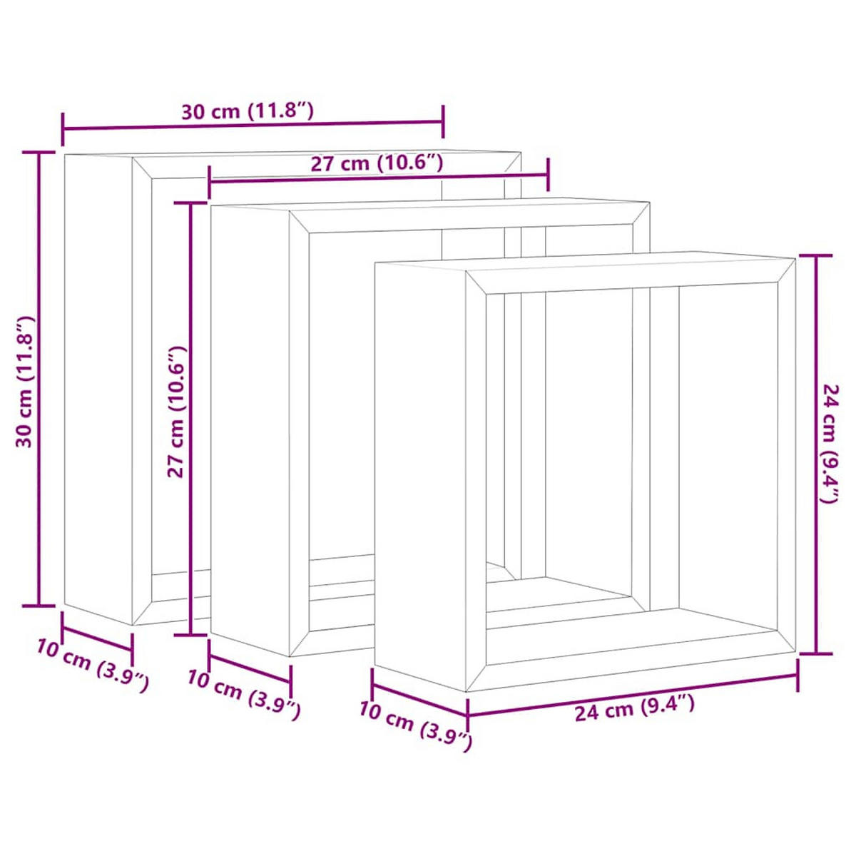 WANDREGALSET 3-teilig 24-30/10/24-30 cm aus MDF Weiß Max. Belastbarkeit 5 KG - Weiß, Holzwerkstoff (30/30/10cm) - vidaXL