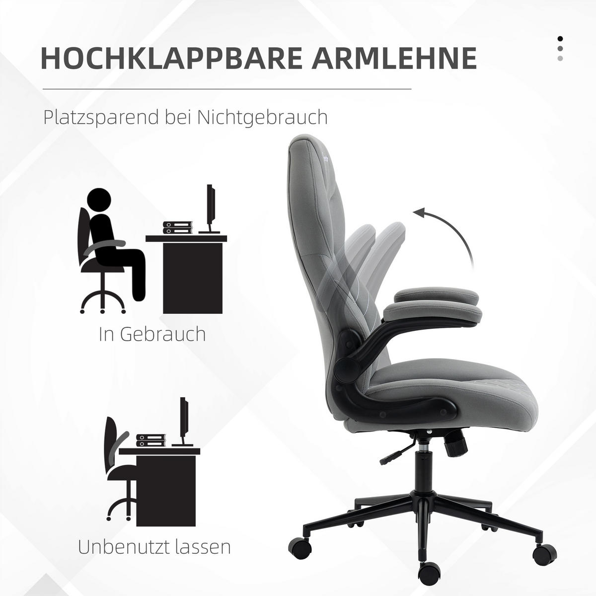BÜROSTUHL, Ergonomischer Schreibtischstuhl, Computerstuhl mit Wippfunktion - Hellgrau, Kunststoff (69.5/122/65.5cm) - Vinsetto