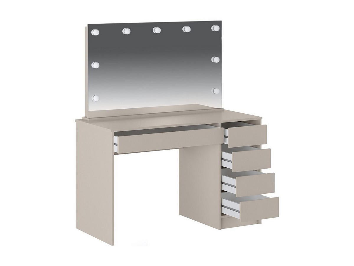 FRISIERTISCH mit LED-Spiegel - 5 Schubladen – Beige - JENEMI - Beige, Holz (120/142.6/55cm) - Vente-Unique