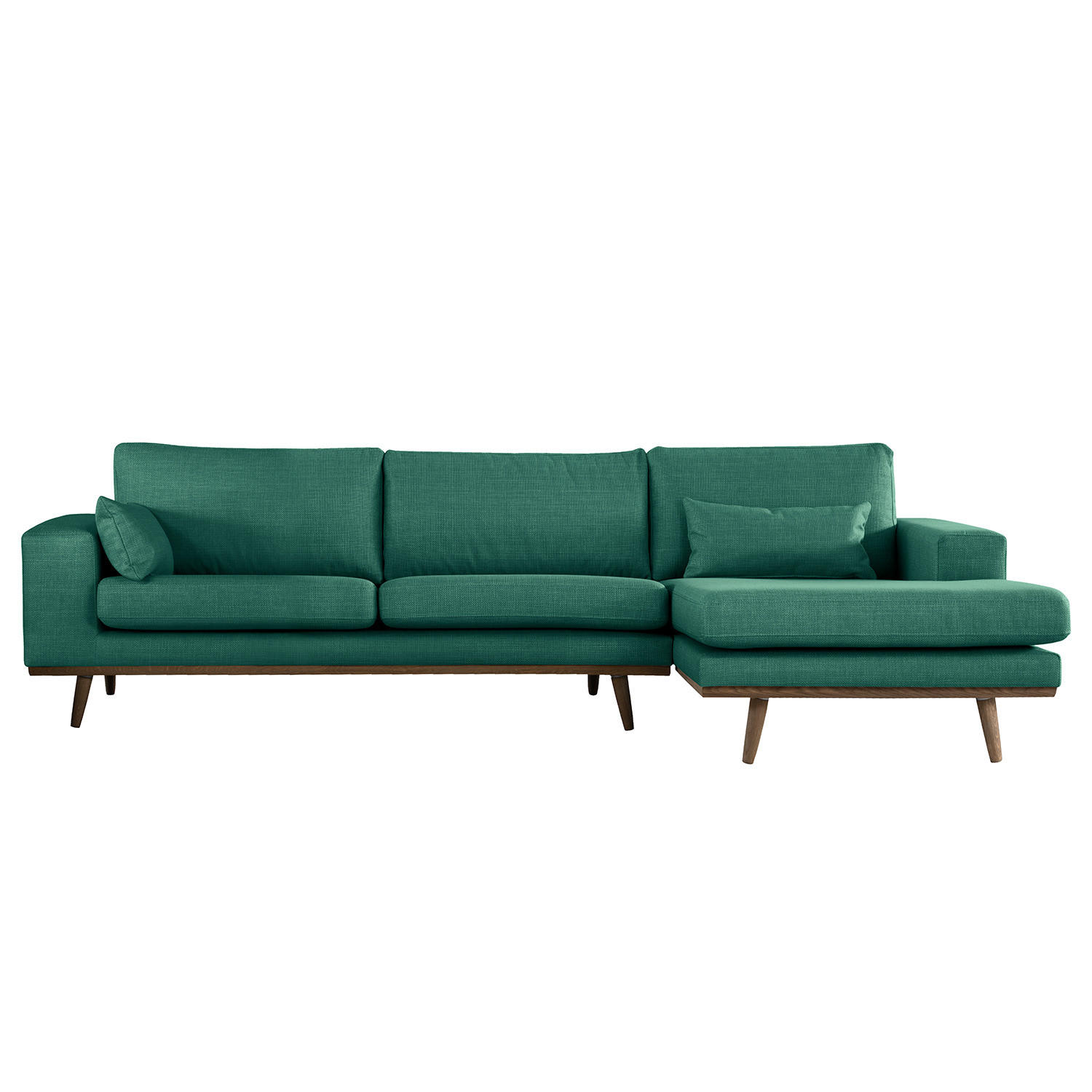 ECKSOFA mit Longchair - Dunkelgrün/Eichefarben, Eichenholz/Textil (281/153cm) - home24