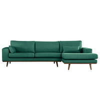ECKSOFA mit Longchair - Dunkelgrün/Eichefarben, Eichenholz/Textil (281/153cm) - home24