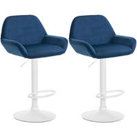 BARHOCKER 2er Set Samt blau - Blau/Weiß, Textil/Metall (51/89/52cm) - CLP