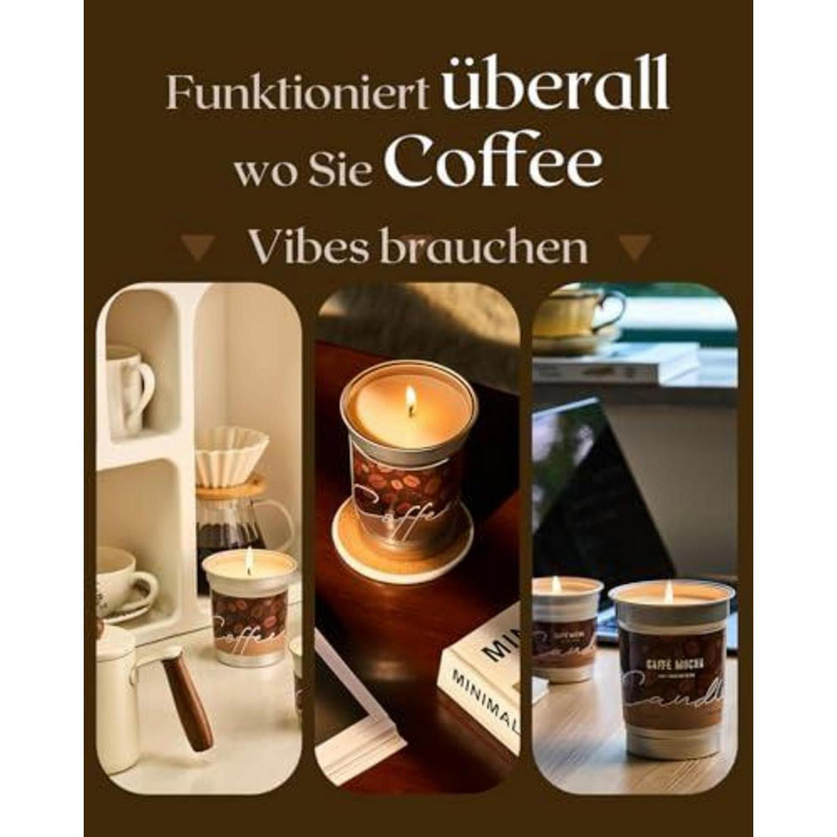 DUFTKERZE Caramel Macchiato 460g Sojawachs vegan Brenndauer bis 99 Std. - Braun, Glas (7cm)