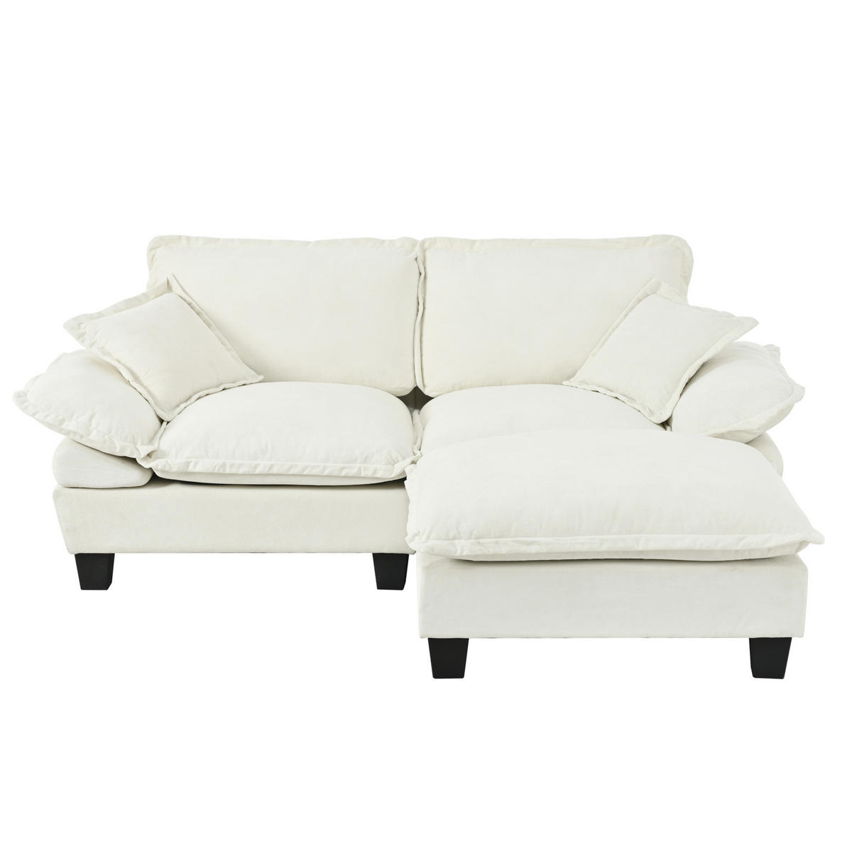 ECKSOFA 194/151/90 cm mit beweglicher Ottomane, Chenille-Bezug und 2 Kissen, Beige - Beige, Textil (194/151cm) - Redom