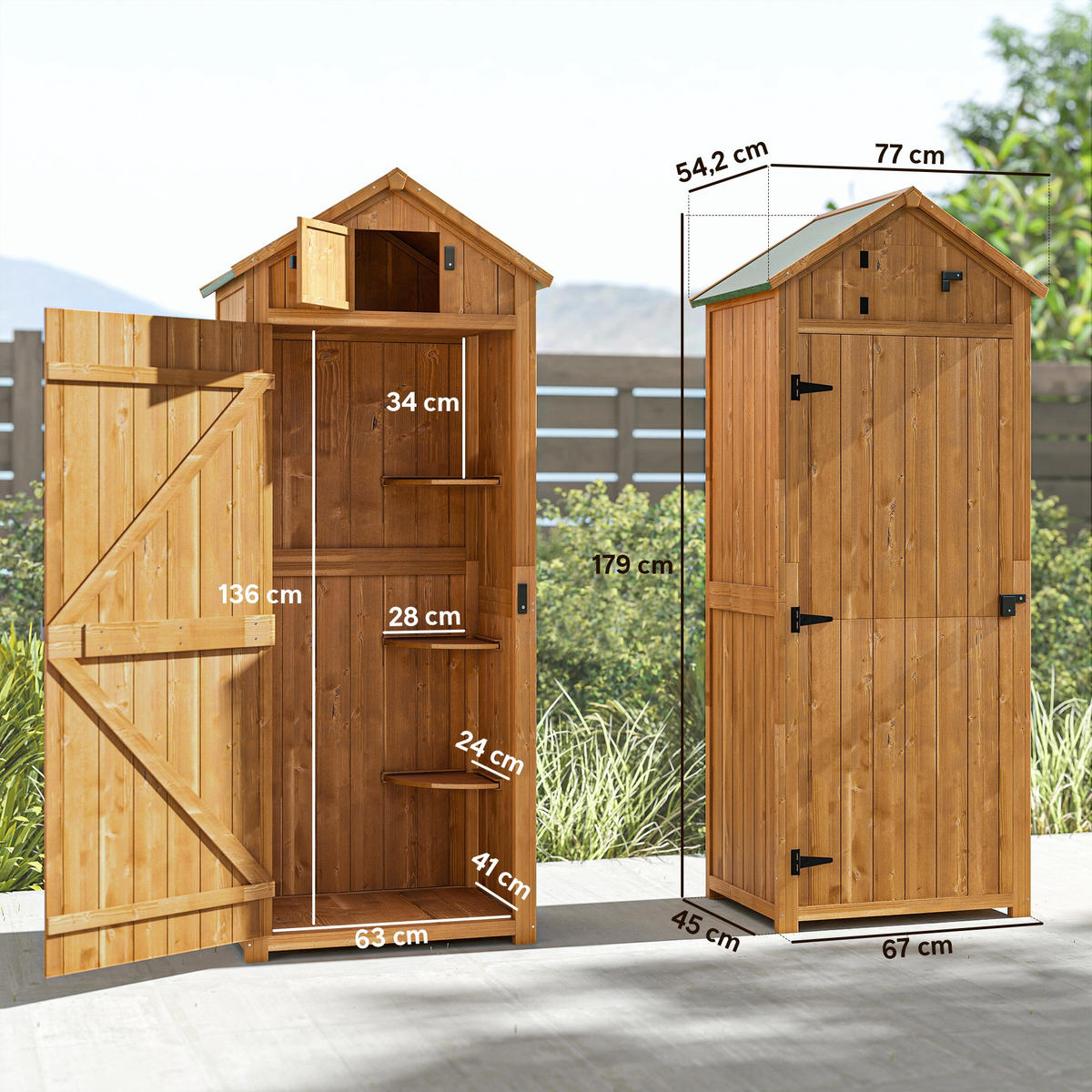 GARTENSCHRANK Geräteschuppen, mit Fachböden, Asphaltdach, Fenster, Holz, Gelb+Grün - Gelb/Grün, Holz (54.2/179/77cm) - Outsunny