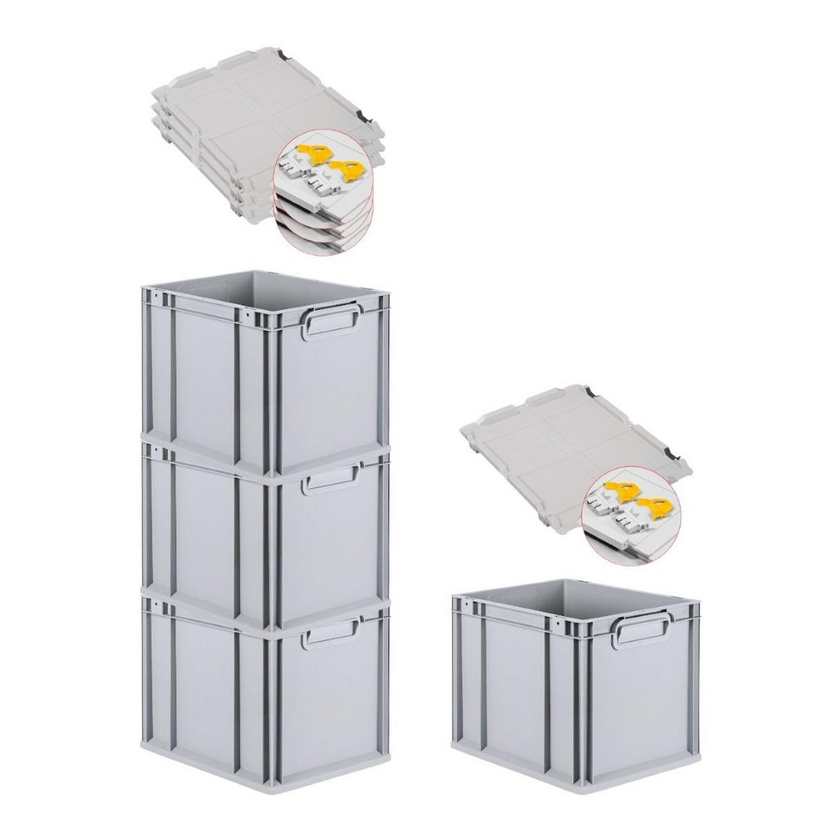 EUROBOX 4x Nextgen Economy Mit Scharnierdeckel Grau/Gelb Griffe Geschlossen 30 Liter - Gelb, Kunststoff (30/32/40cm) - PROREGAL