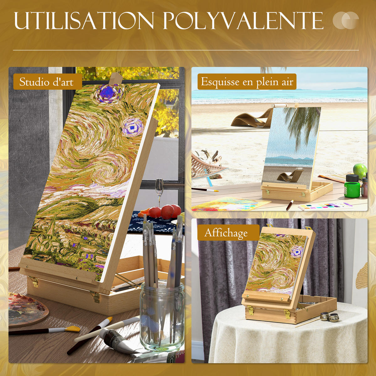 TISCH-STAFFELEI DE-16728 für Leinwände bis 61 cm, klappbar Naturholz - Naturfarben, Holzwerkstoff (41.5/74.5/27cm) - ComfortXL