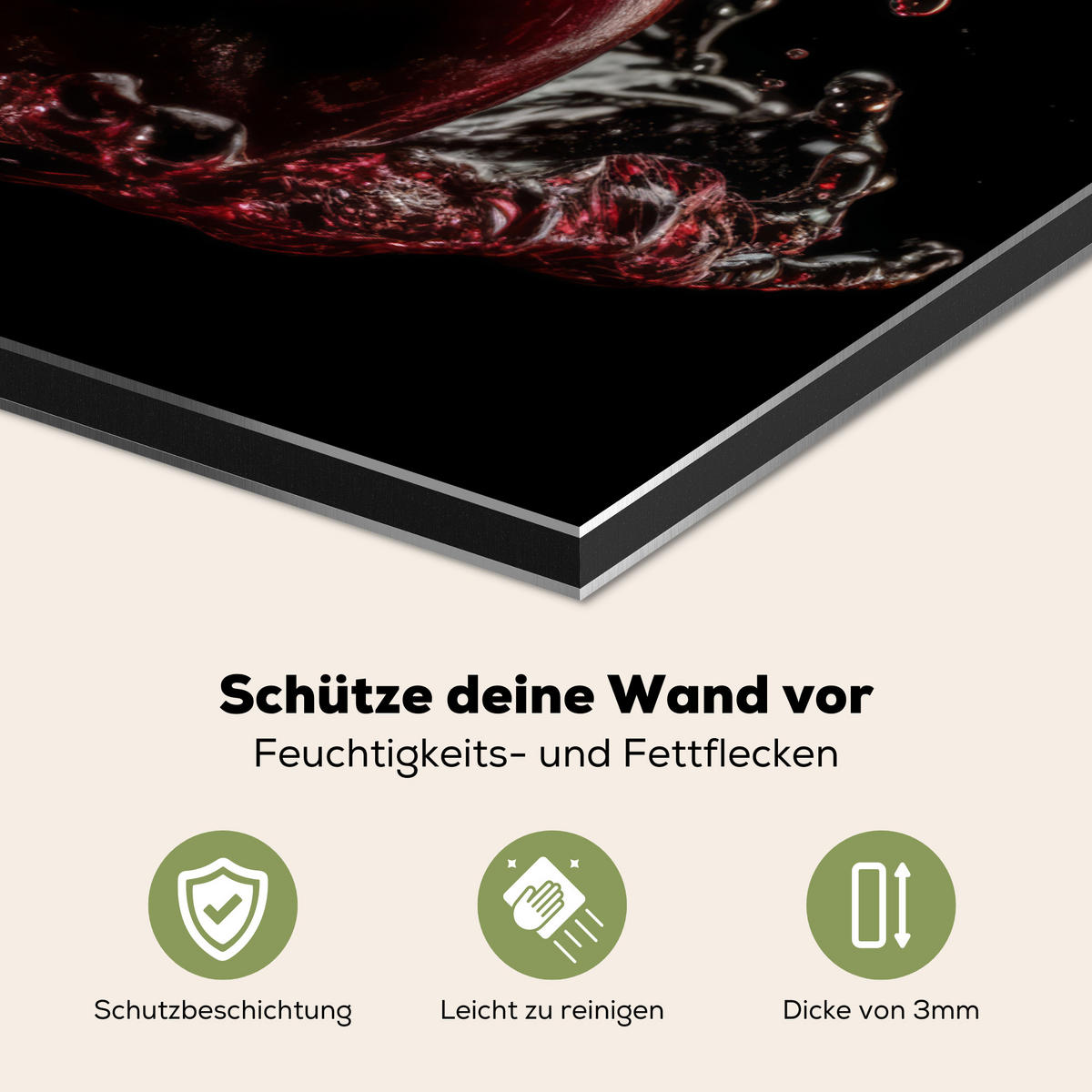 SPRITZSCHUTZ KÜCHE Kirsche - Rot - Frucht - Wasser - Schwarz 60x40 cm - Kirschrot, Metall (60/0.3/40cm) - MuchoWow