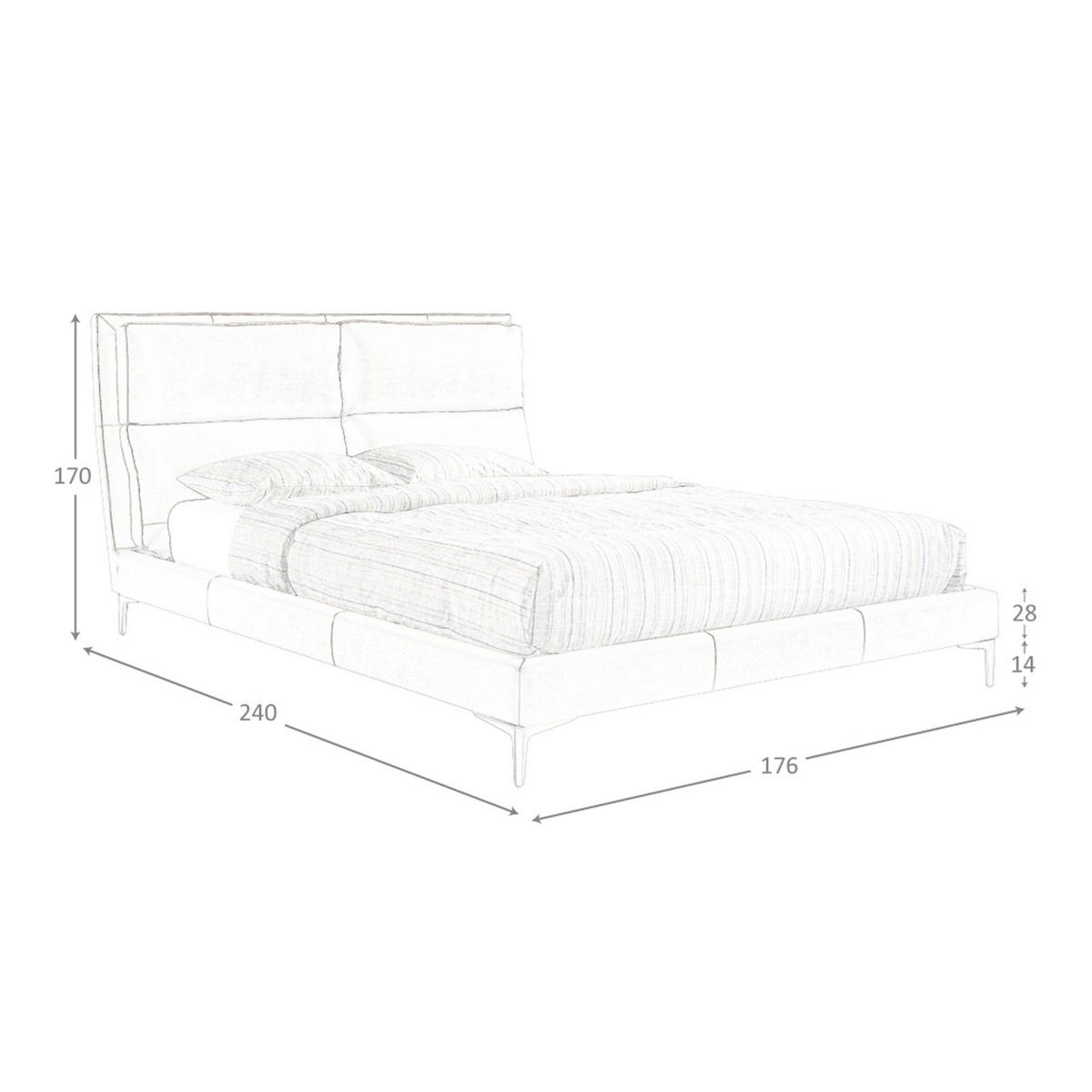 BETT Nerzfarbenes Kunstlederbett 176/240/107 cm - Taupe/Edelstahlfarben, Leder (160/200cm) - ANGEL CERDA