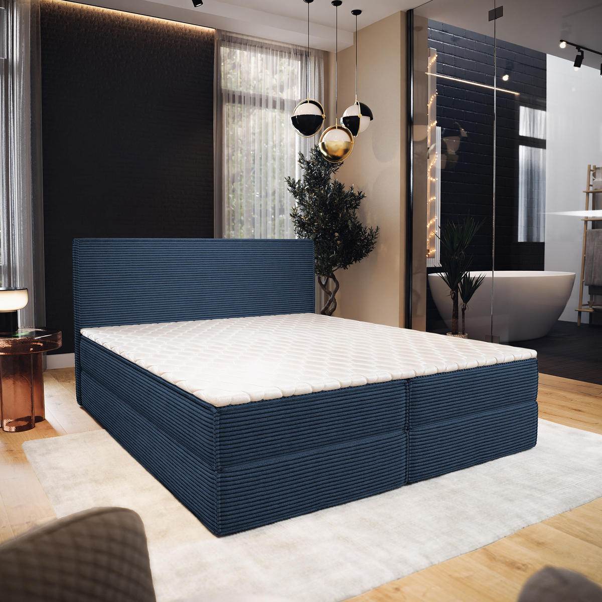 BOXBETT PELLIO 140x200 cm mit Matratze und Topper - Blau - Blau, Holz (140/200cm) - MASSENO