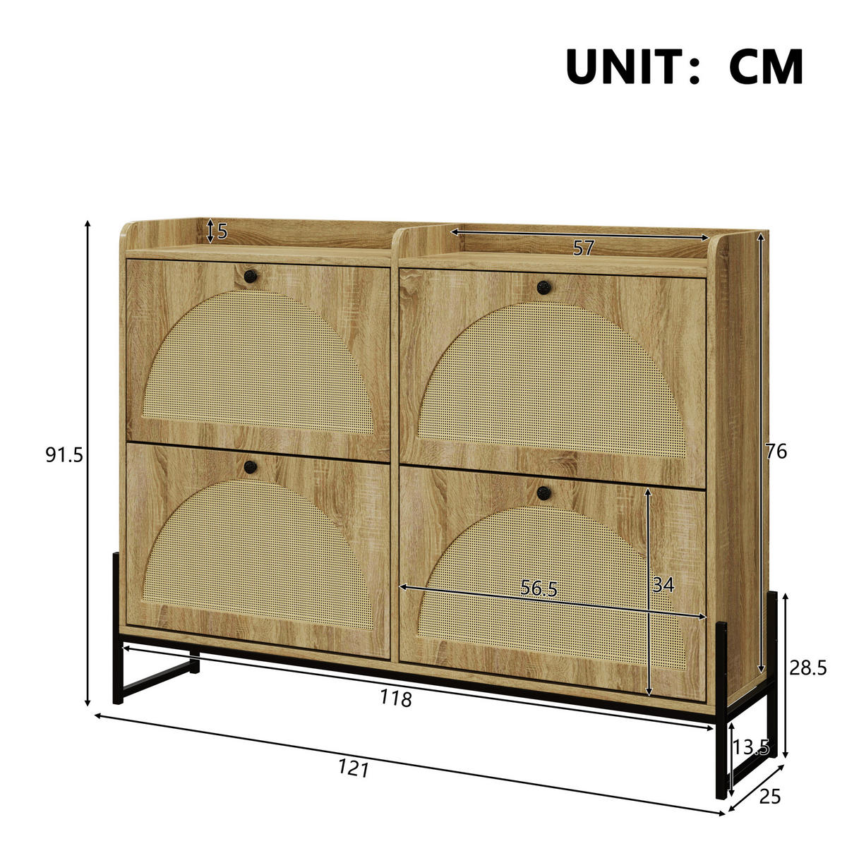 SCHUHSCHRANK 121/25/91,5 cm natur aus Spanplatte mit PE-Rattan und Lüftung - Naturfarben, Holzwerkstoff (118/91.5/25cm) - OKWISH