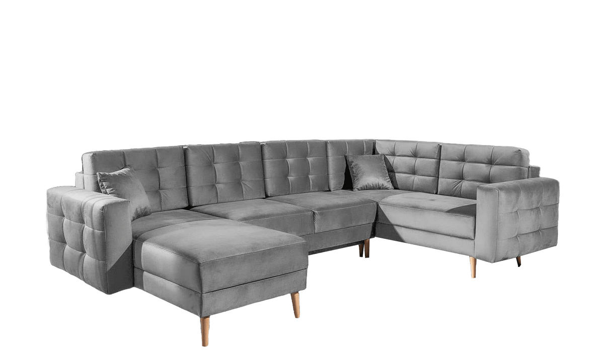 WOHNLANDSCHAFT mit Schlaffunktion, beidseitig montierbar - Pinienfarben/Grau, Holz/Textil (326/92/202cm) - Eltap
